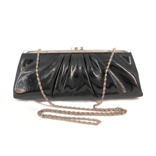 Evening Bag - Synthetic Leather-Like Clutch w/ Metal Frame - Black - BG-43120T